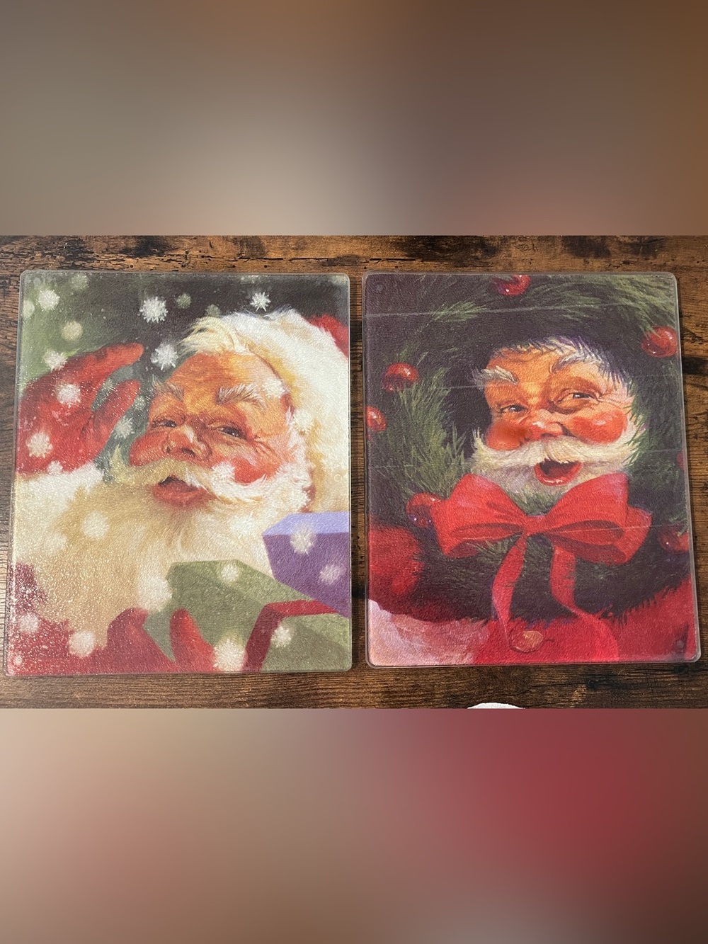 Vintage Corning Ware Glass Cutting Boards Santa Holiday Christmas